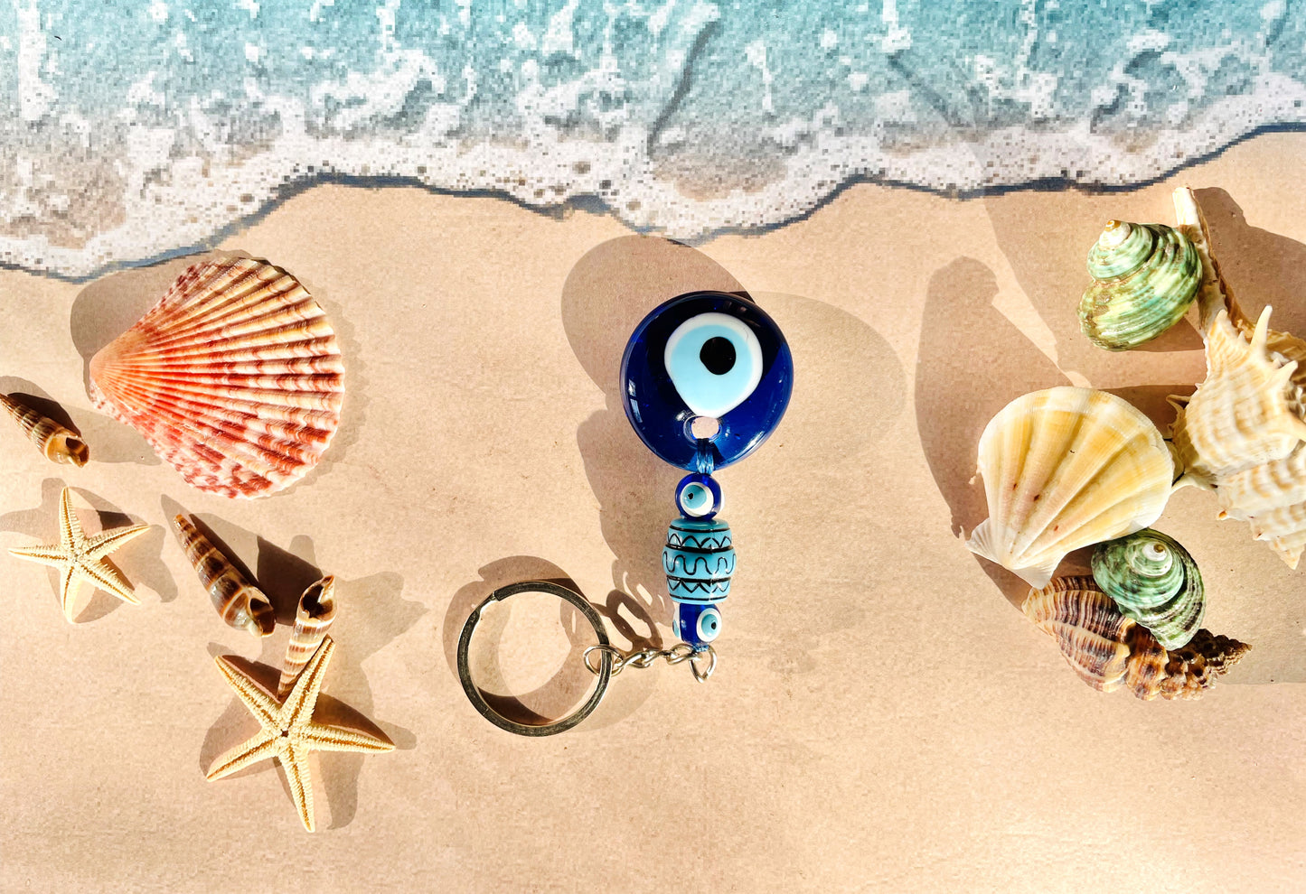 Evil Eye Keychain with Blue Beads