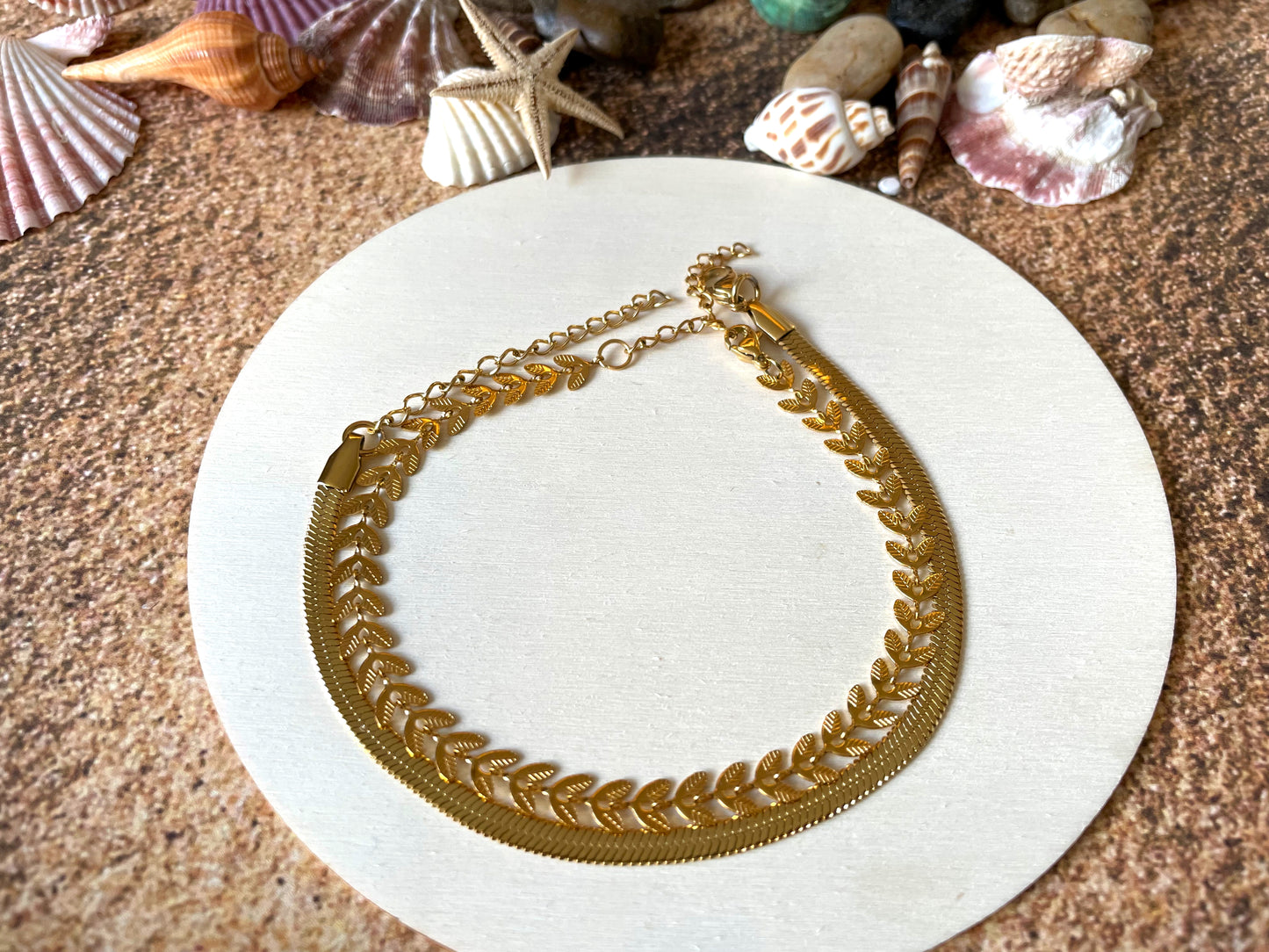 Chevron Herringbone Anklet Set