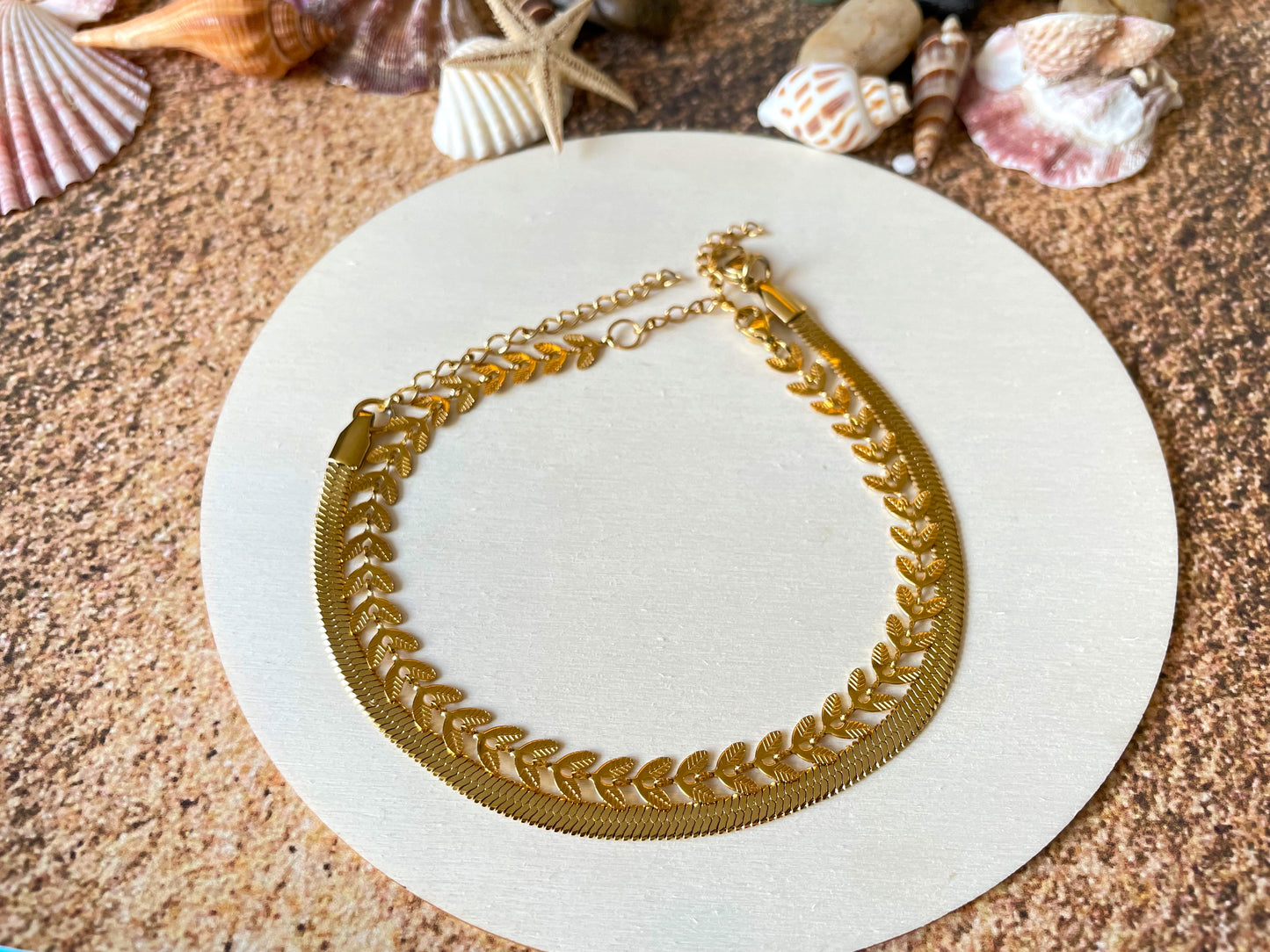 Chevron Herringbone Anklet Set