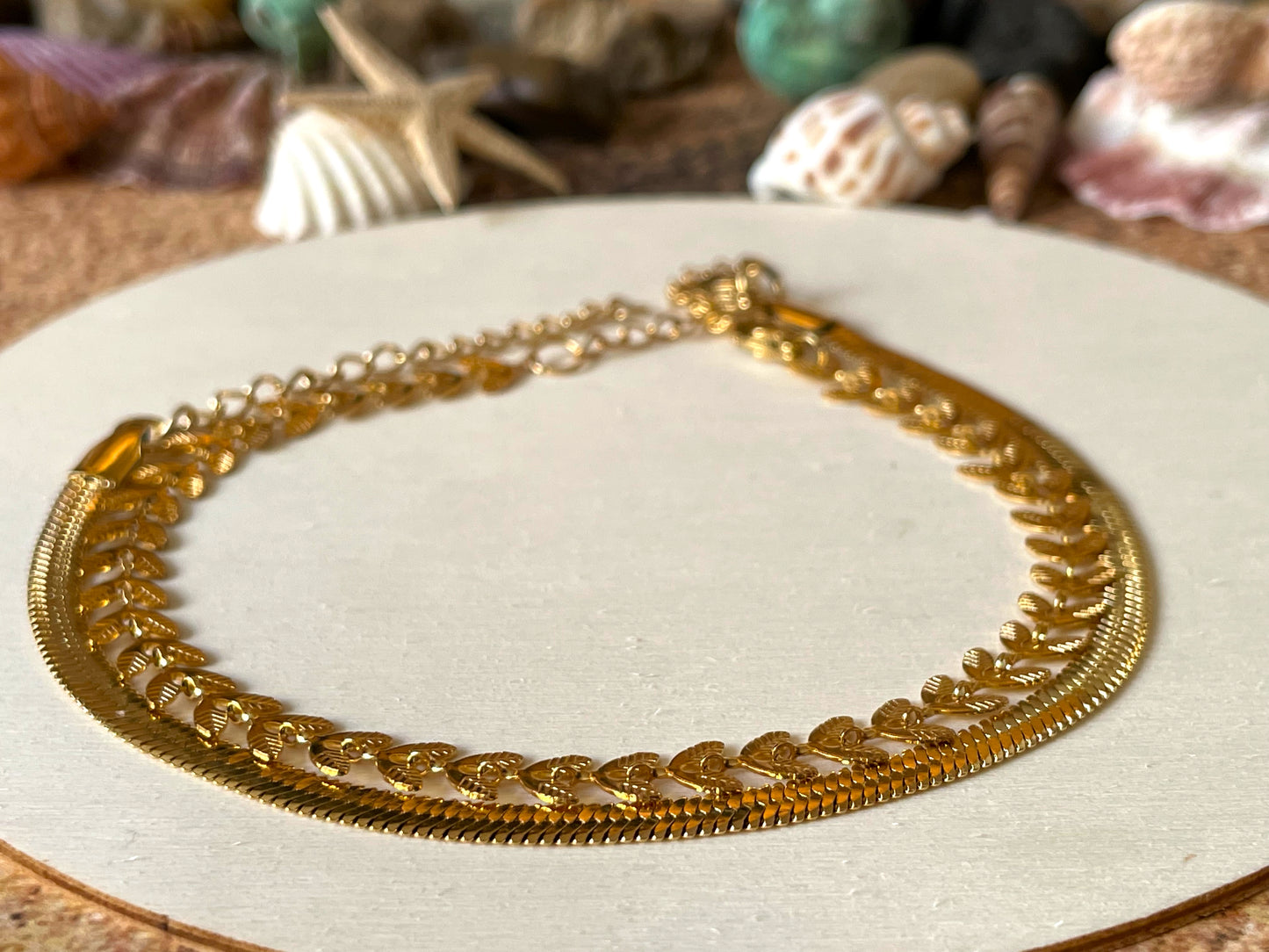 Chevron Herringbone Anklet Set