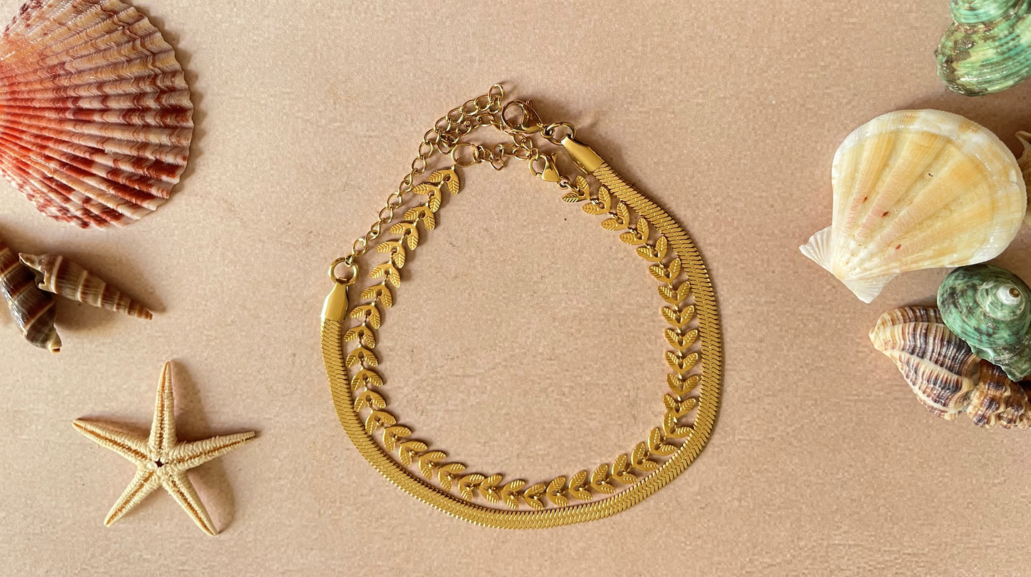 Chevron Herringbone Anklet Set