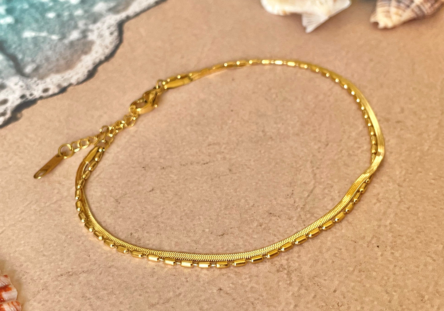 Layered Herringbone Anklet