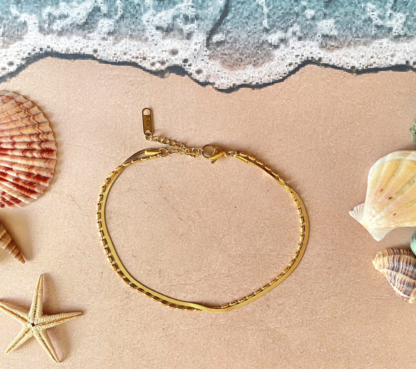 Layered Herringbone Anklet