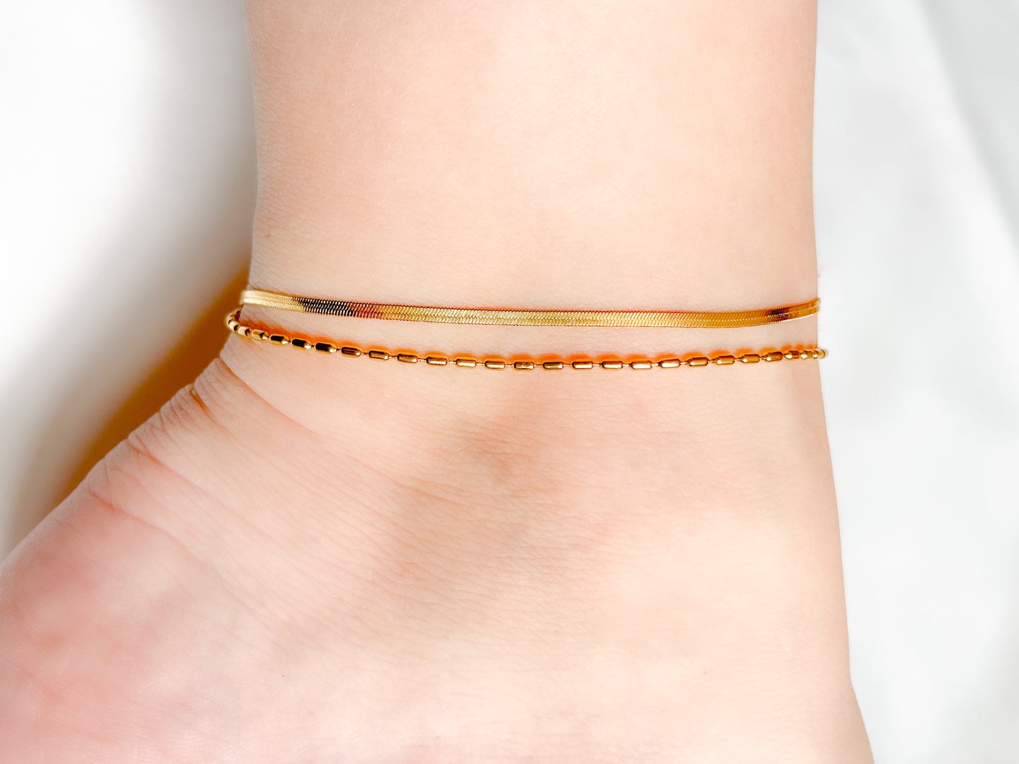 Layered Herringbone Anklet