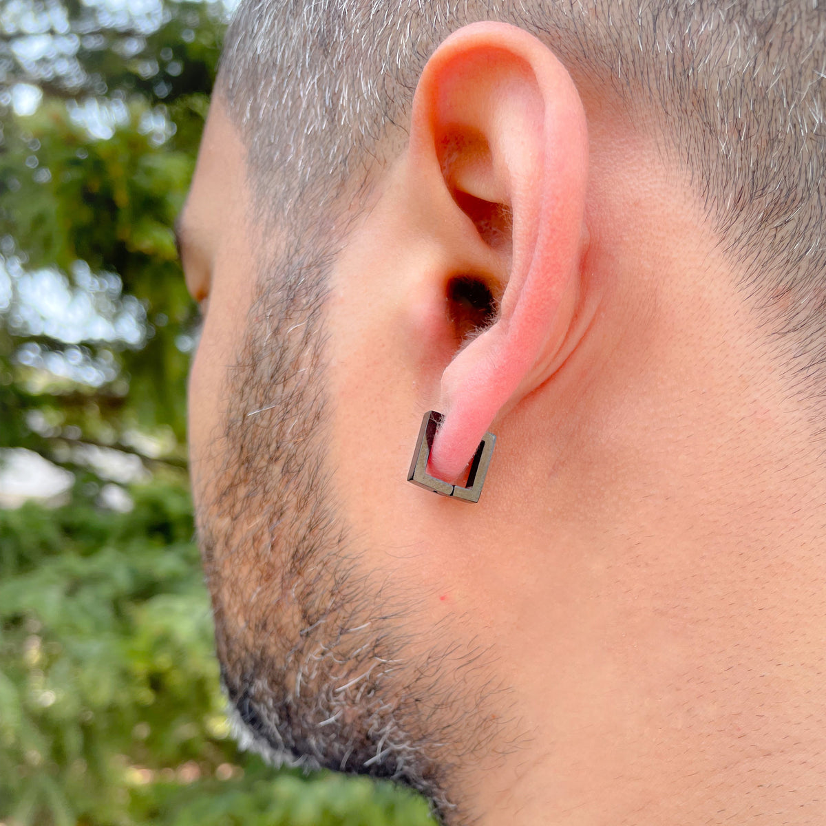 Boucles d'oreilles créoles géométriques pour hommes - Acier inoxydable