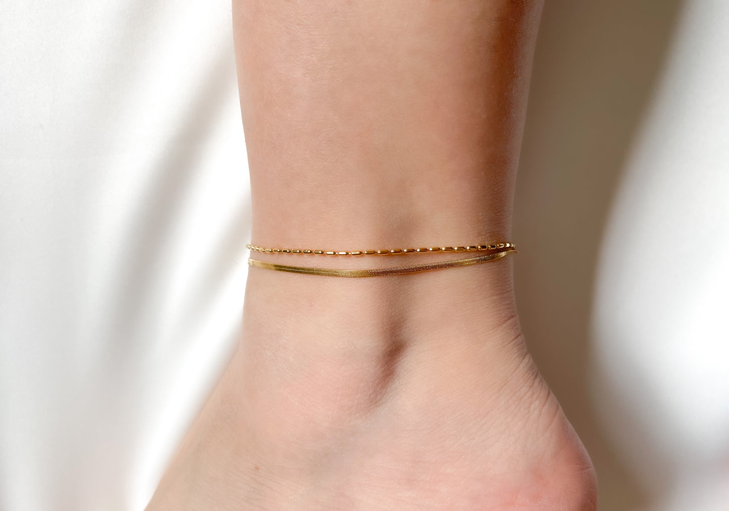 Layered Herringbone Anklet