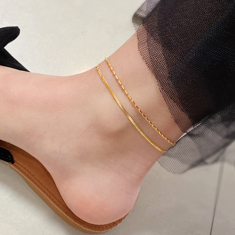 Layered Herringbone Anklet