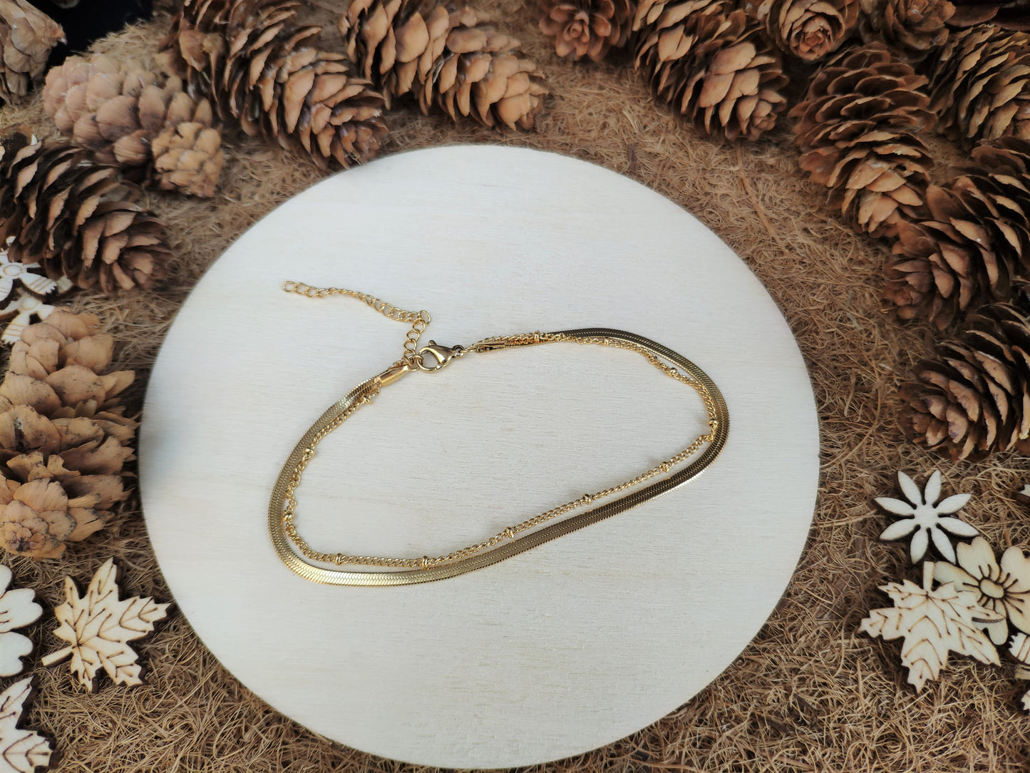 Herringbone and Satellite Anklet