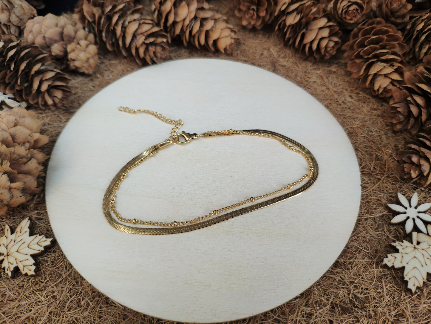 Herringbone and Satellite Anklet