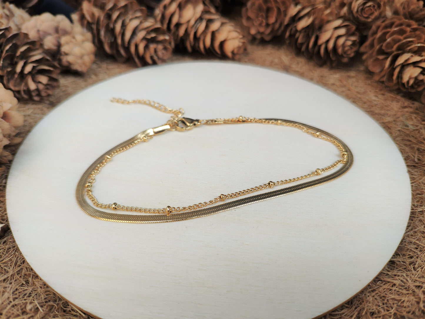 Herringbone and Satellite Anklet