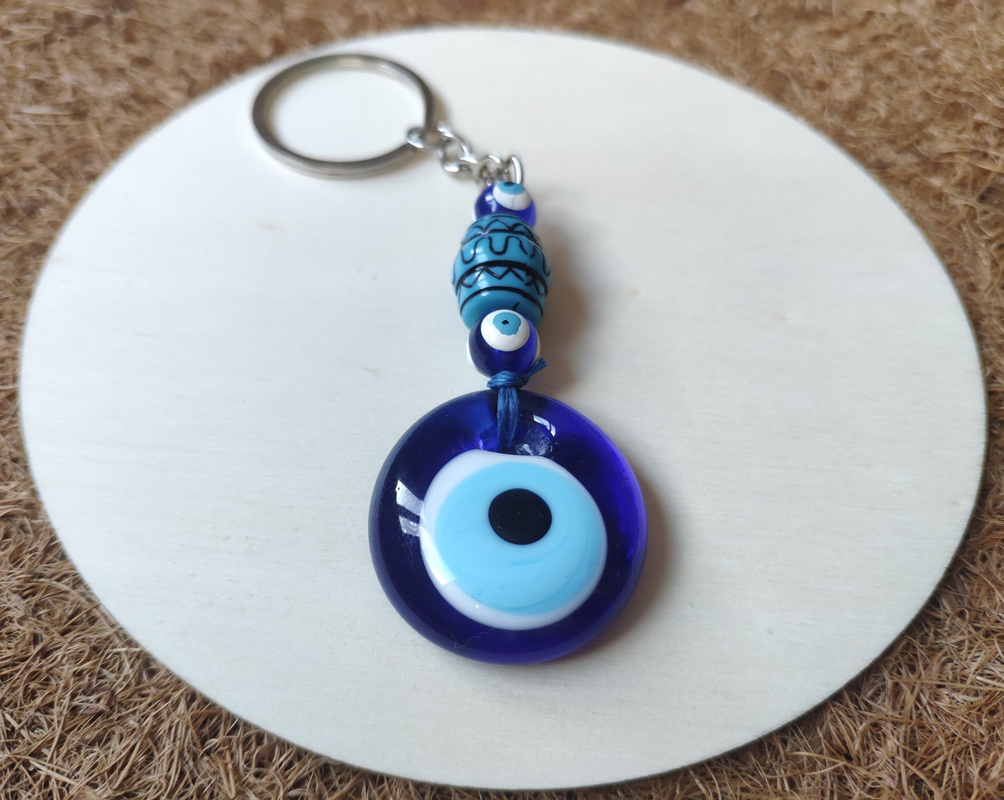 Evil Eye Keychain with Blue Beads