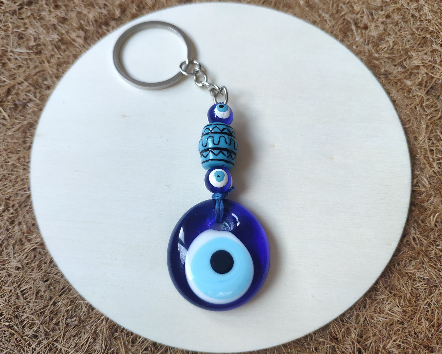 Evil Eye Keychain with Blue Beads
