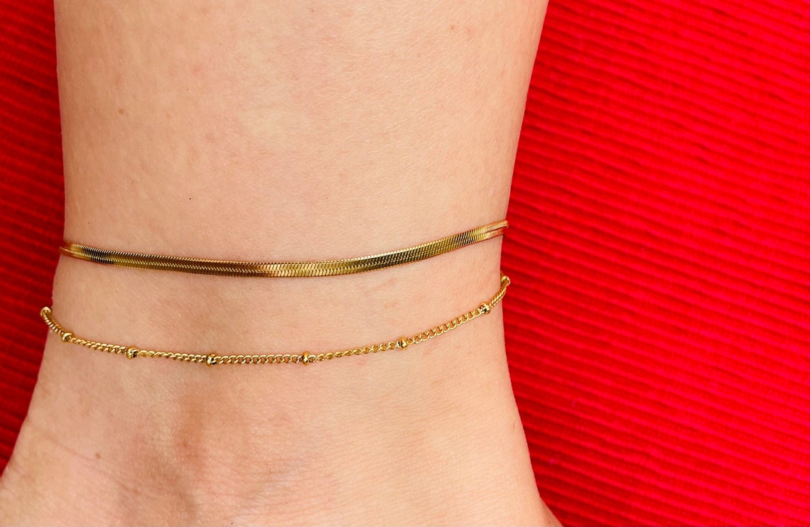 Herringbone and Satellite Anklet