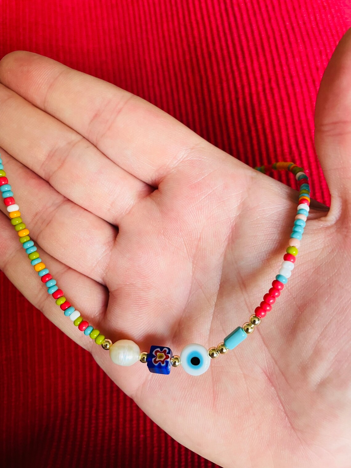 Evil Eye Pearl Choker