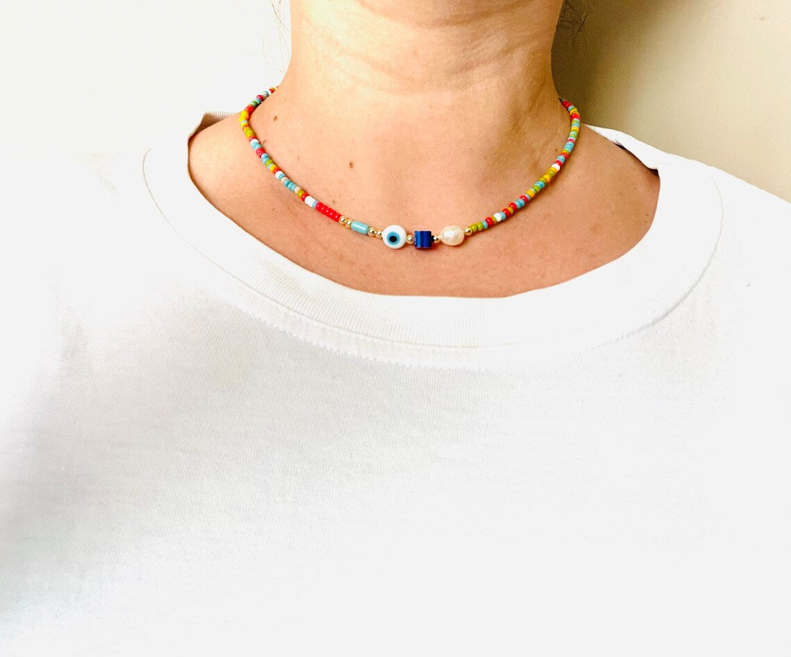 Evil Eye Pearl Choker