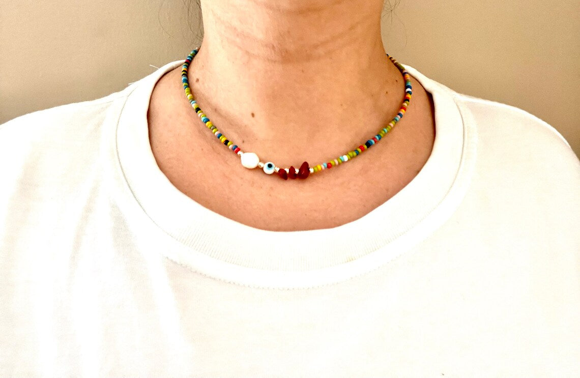 Evil Eye Pearl Choker