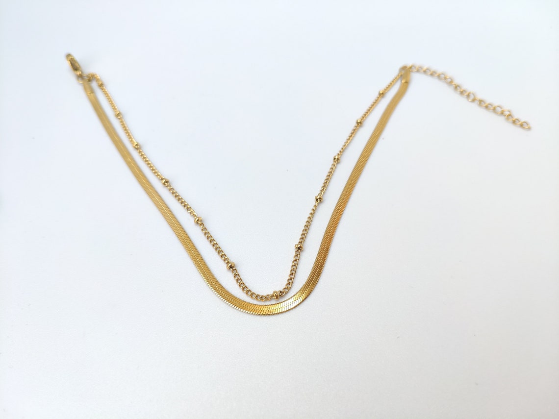 Herringbone and Satellite Anklet