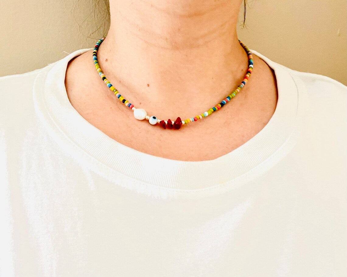 Evil Eye Pearl Choker