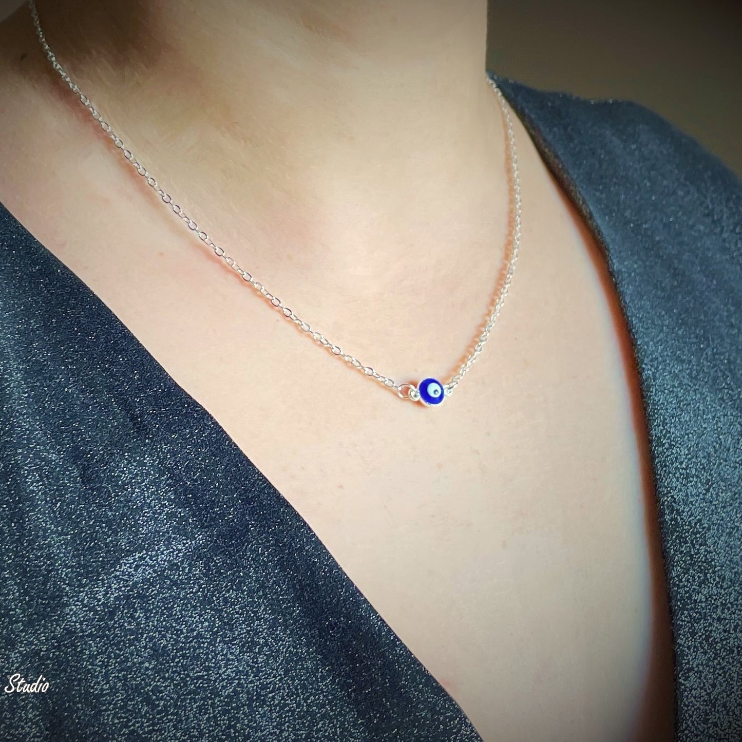 Mini Evil Eye Necklace - Silver Eye Charm Necklace