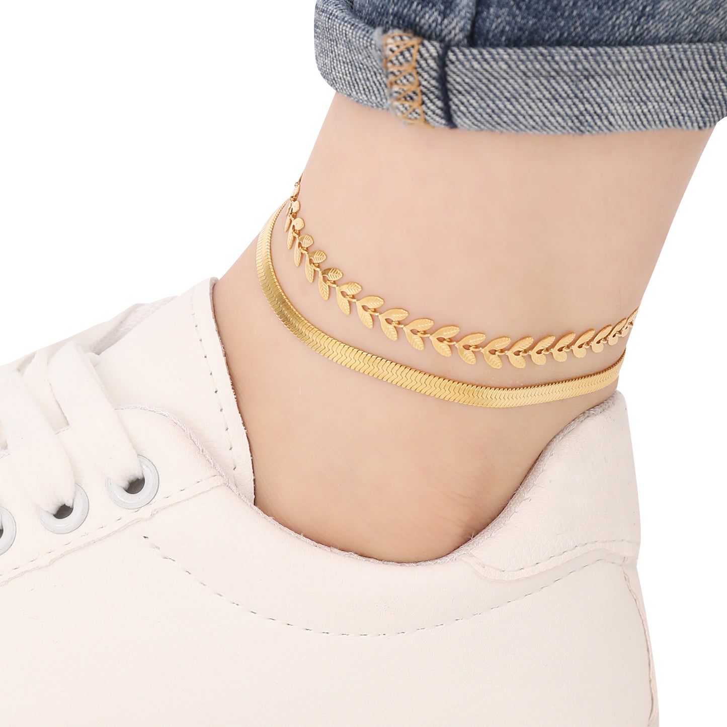 Chevron Herringbone Anklet Set