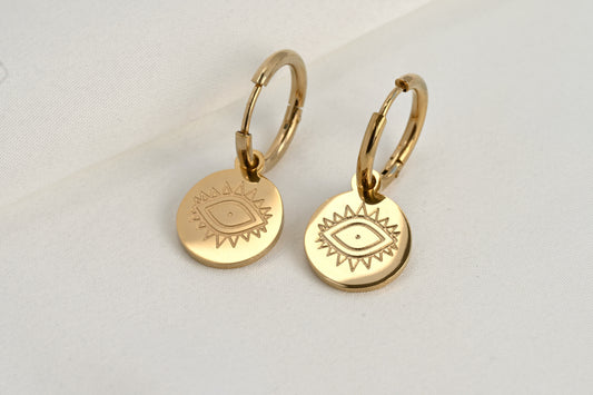 Evil Eye Coin Charm Hoops