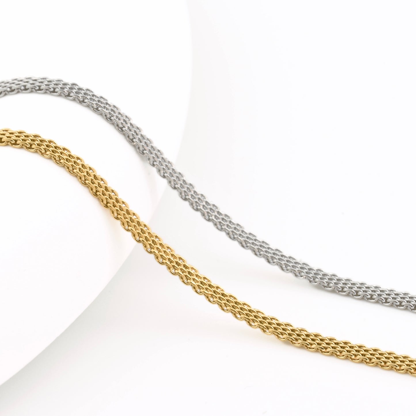 Thin Mesh Choker, Stainless Steel Mesh Herringbone Necklace - Gold & Silver - 2mm & 4mm - 14"