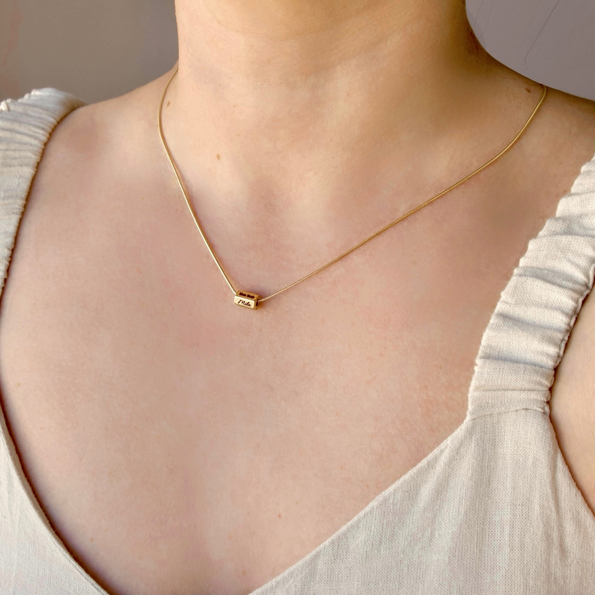 Hexagon Bar Name Necklace - Engraved Waterproof Stainless Steel