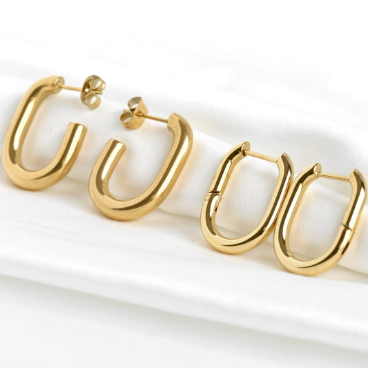 Medium U Hoops, Rectangular Hoop Earrings, Stainless Steel, Waterproof