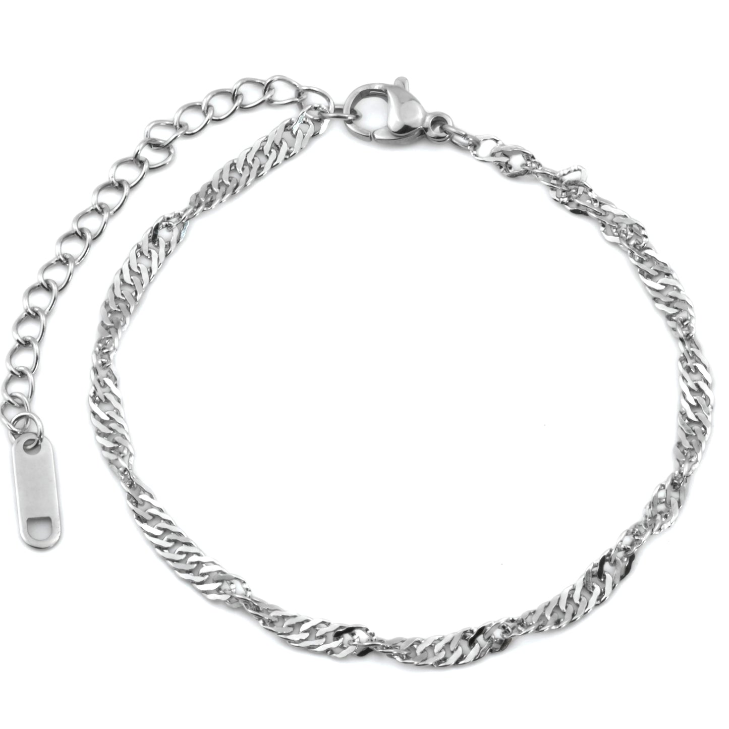 Silver chain bracelet on a white background