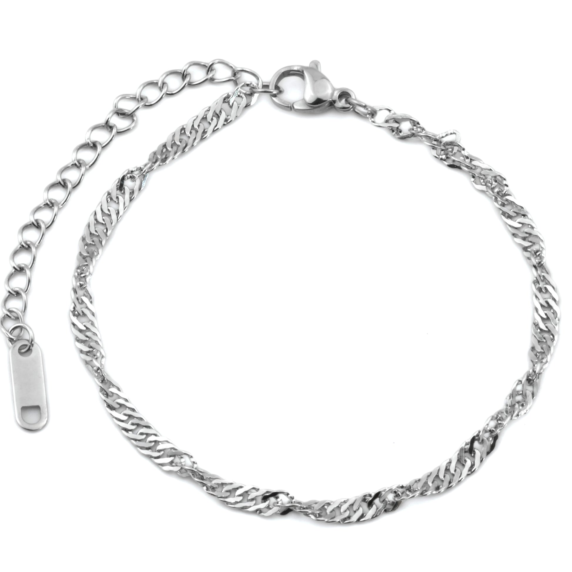 Silver chain bracelet on a white background