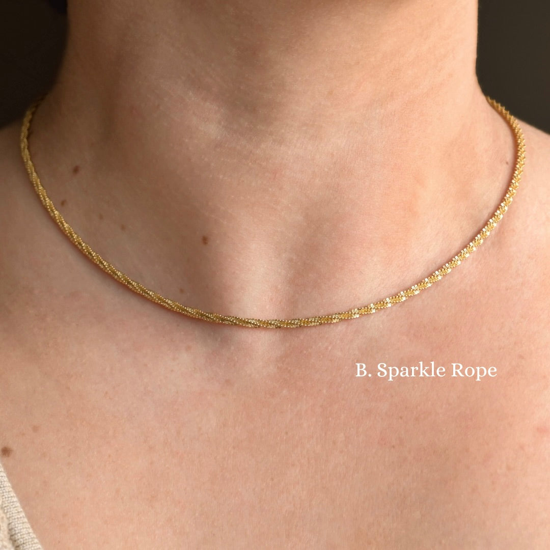 18K Gold Dainty Chain Necklace, Waterproof Gold Chains, 12" to 24", Stainless Steel