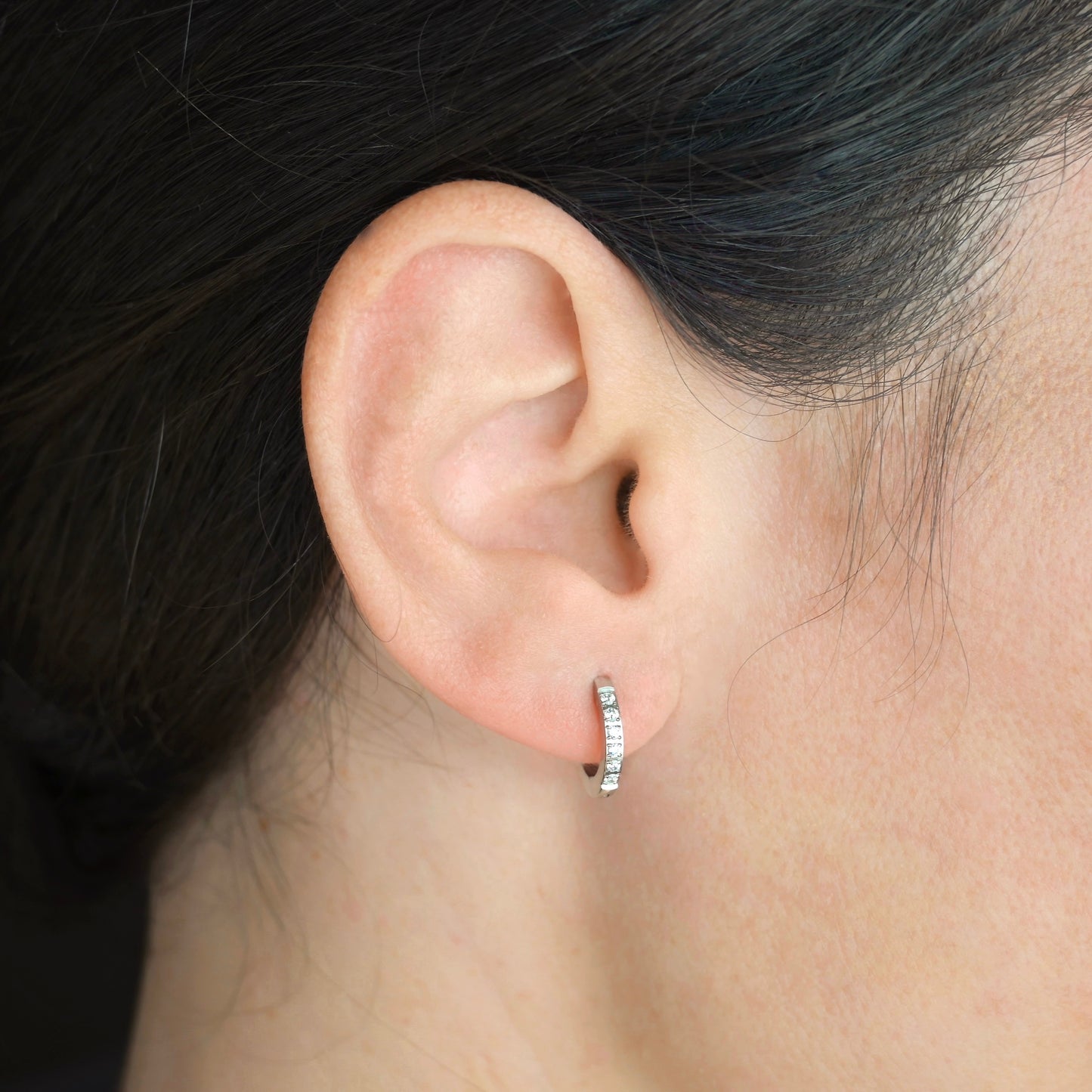Flat Pave CZ Huggie Earrings - 15mm - Stainless Steel