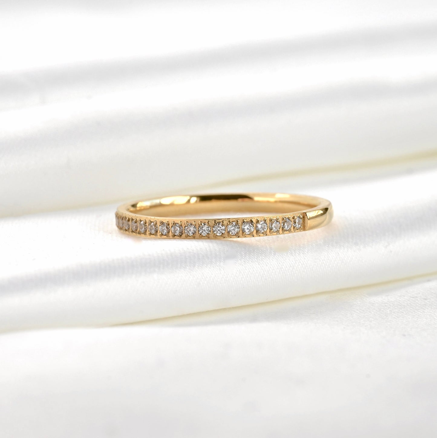 Diamond Stacker Ring Set, Gold Crossover and Straight Pavé Bands, Tarnish-free