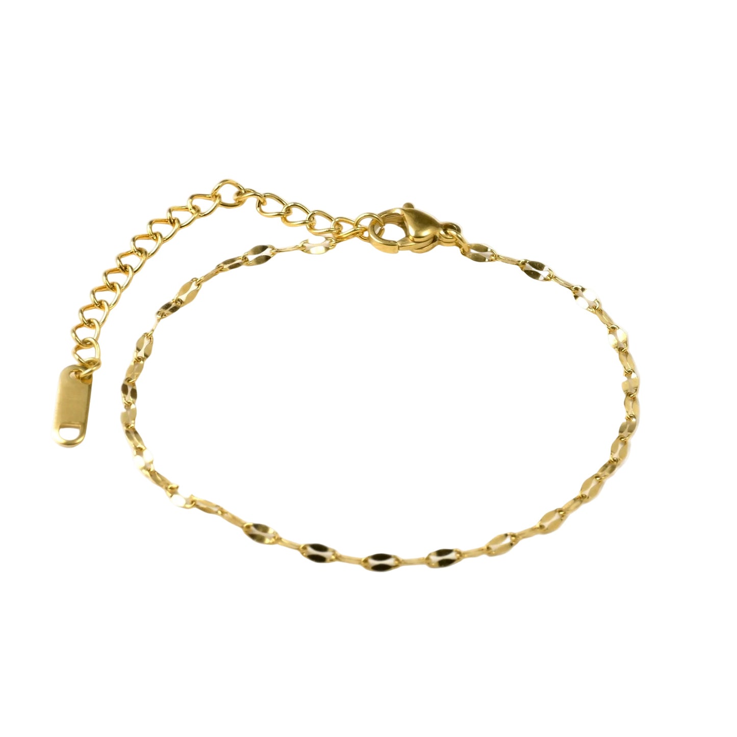 Gold mariner chain bracelet on a white background