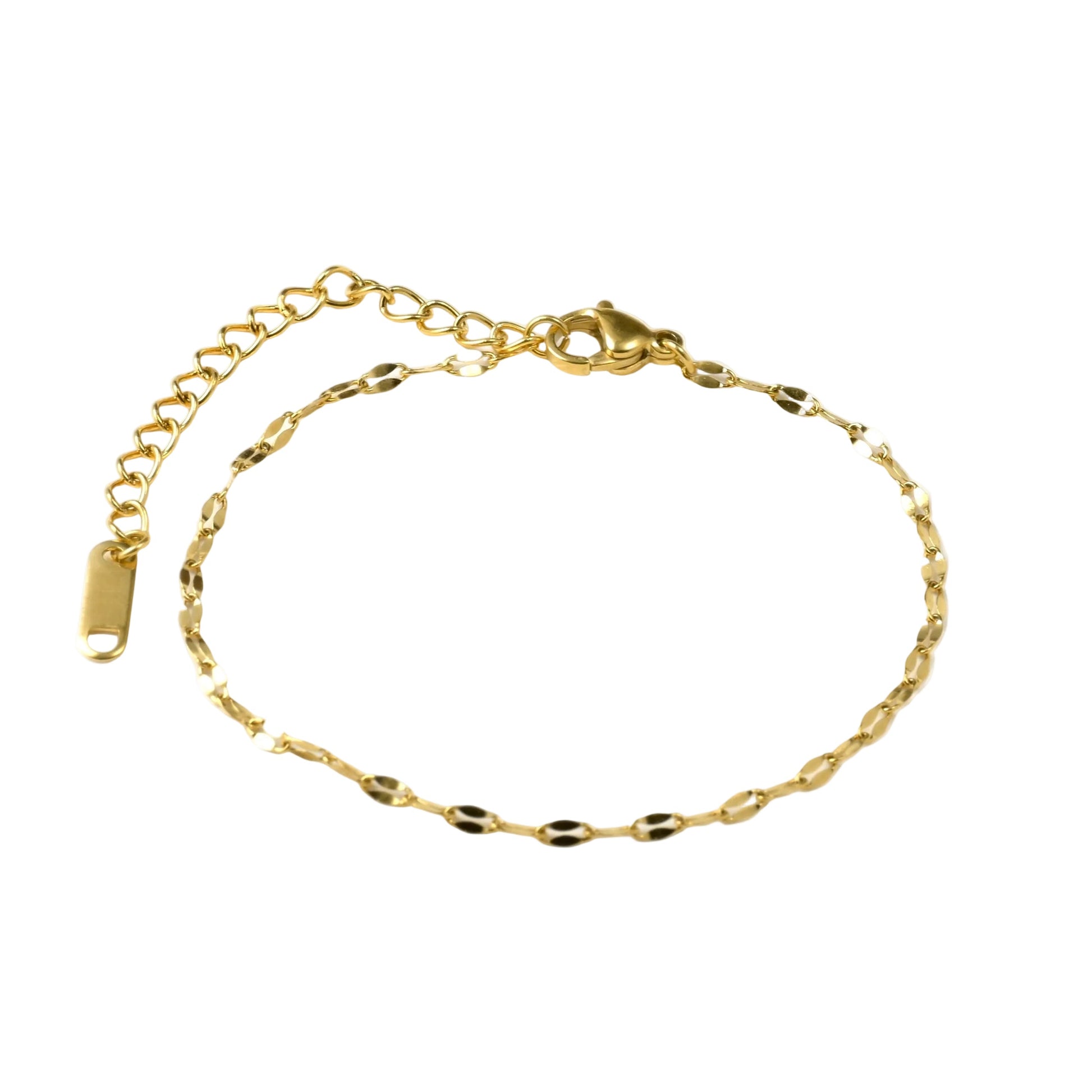 Gold mariner chain bracelet on a white background