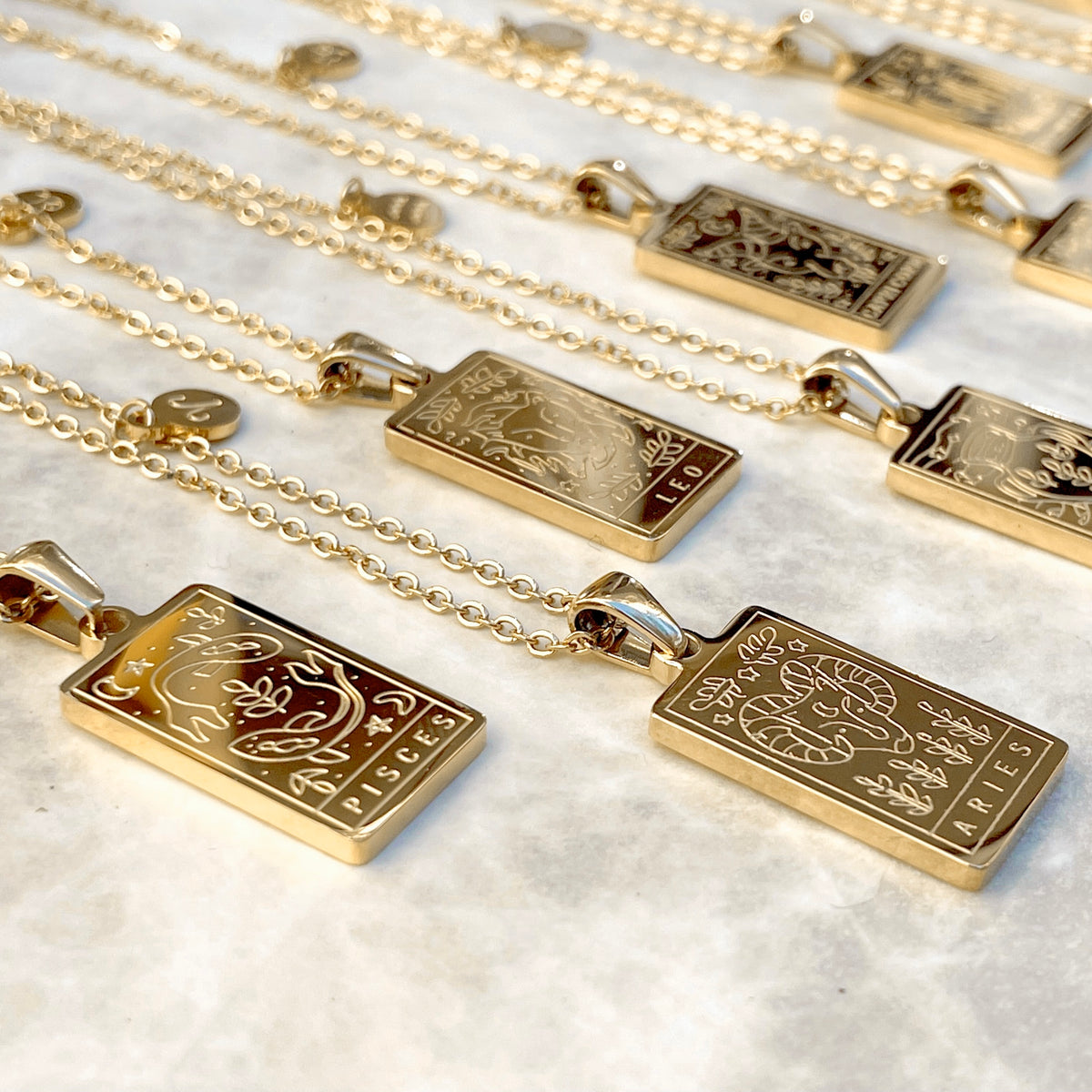 Tarot-inspired Personalized Gold Zodiac Necklace - Stainless Steel