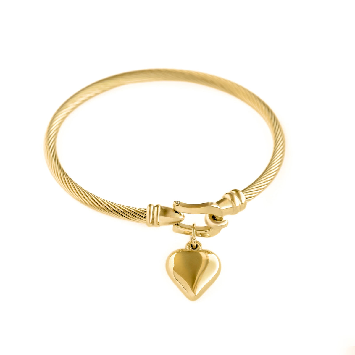 Gold Puffy Heart Rope Bangle - Waterproof Stainless Steel