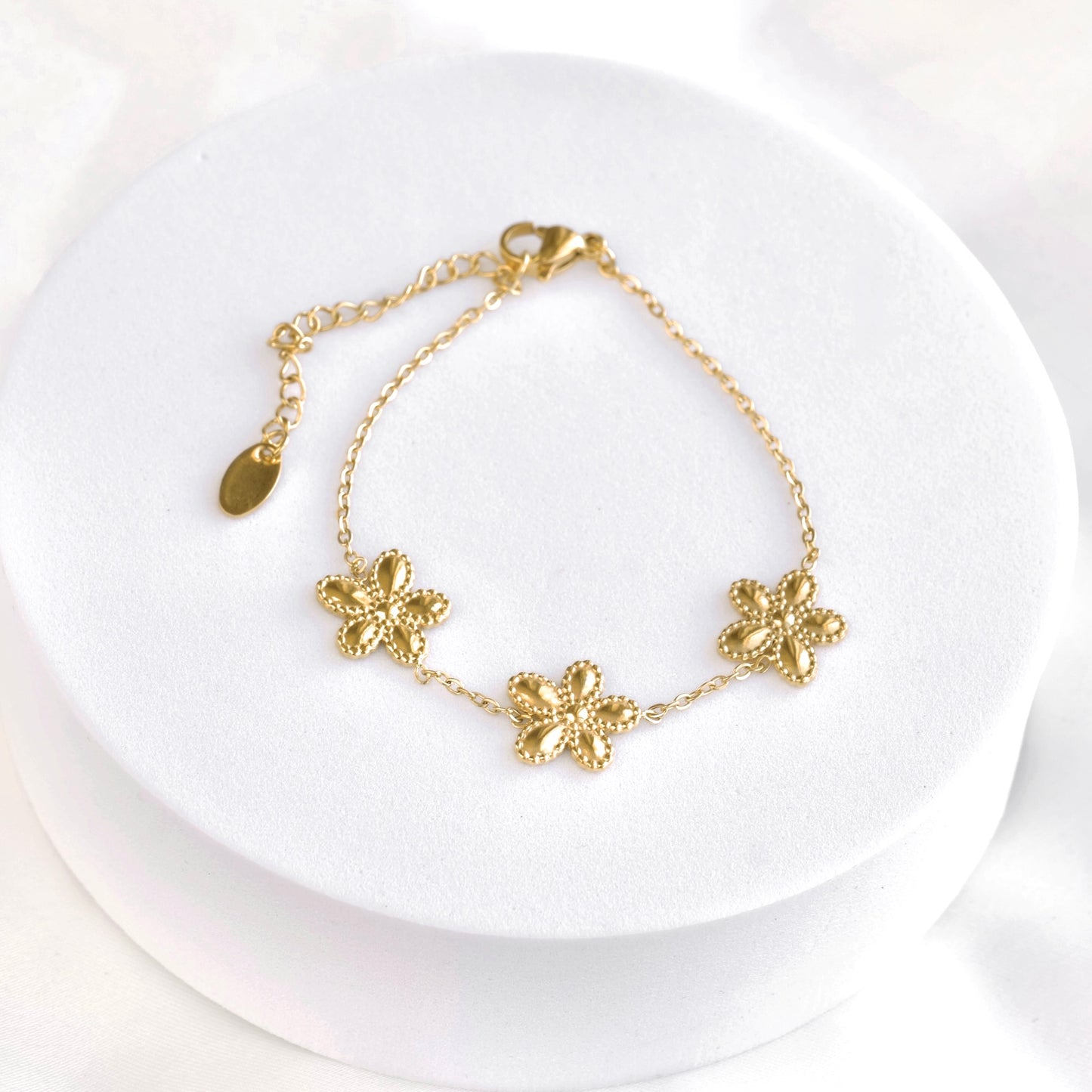 Gold Milgrain Flower Bracelet - Stainless Steel