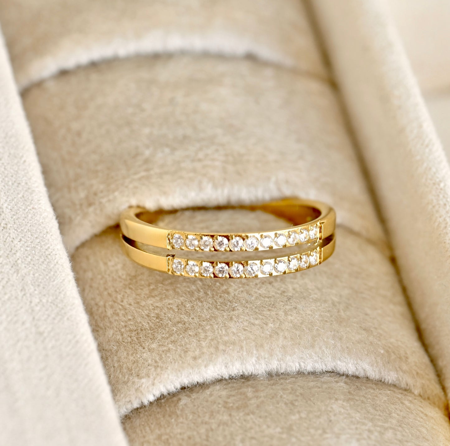 Double Layered Pavé CZ Ring - Stainless Steel Stacked Band