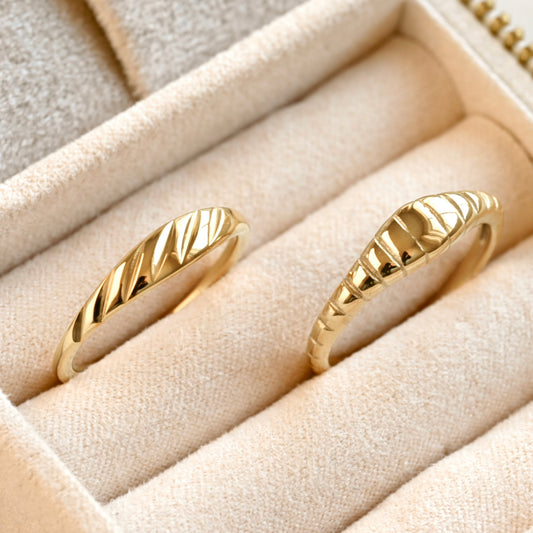 Textured Signet Rings - 18k Gold PVD Croissant Dome and Striped Design