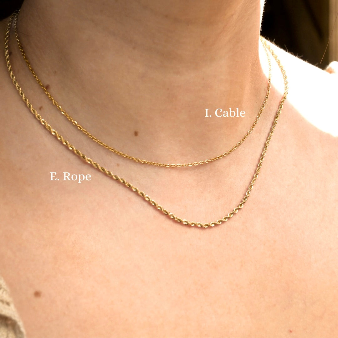 18K Gold Dainty Chain Necklace, Waterproof Gold Chains, 12" to 24", Stainless Steel
