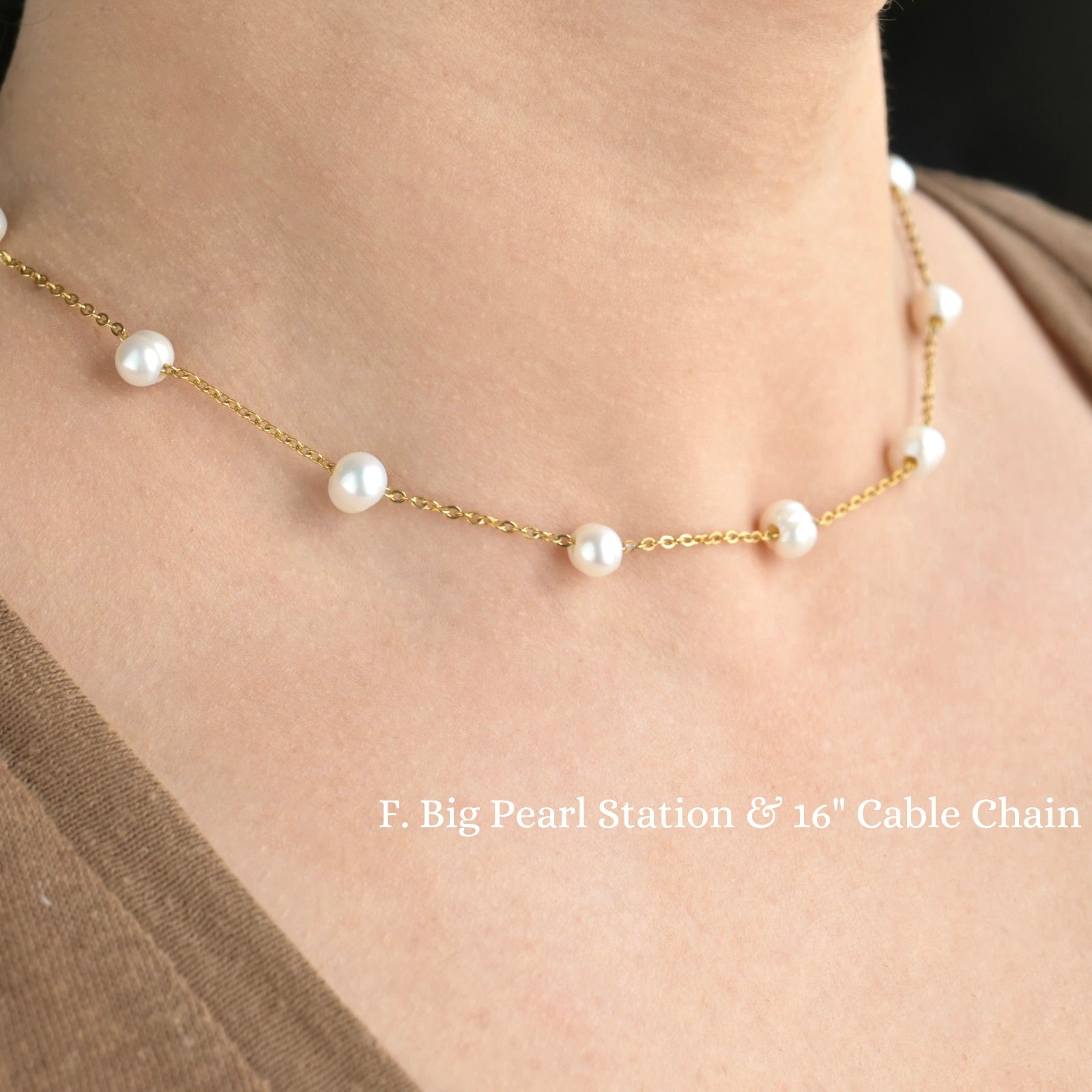 freshwater pearl station choker on a person's neck