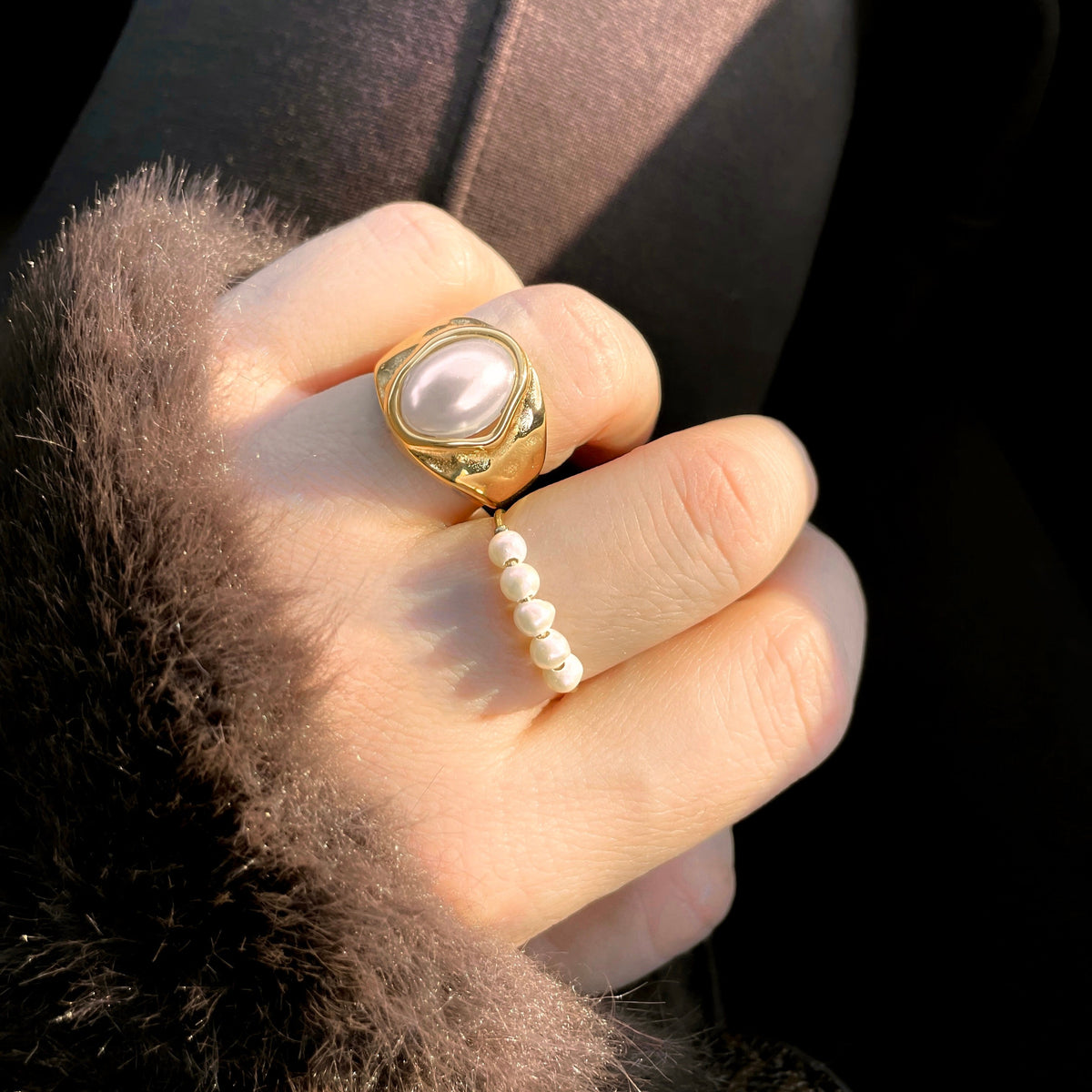 Gold Pearl Rings - Stainless Steel - Freshwater Pearls