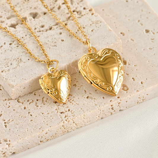 Personalized Heart Locket Necklace, Engravable Photo Locket, Tarnish-free Gold & Silver Stainless Steel, 16" 18" 20"