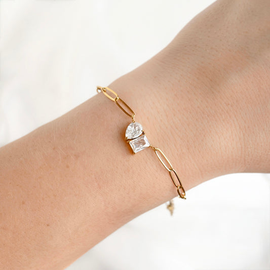 Toi et Moi Bracelet - Gold Stainless Steel CZ Bracelet