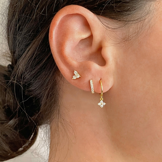 Silver Clover Earring Set, Sterling Silver Huggies, Gold and Silver, Hypoallergenic