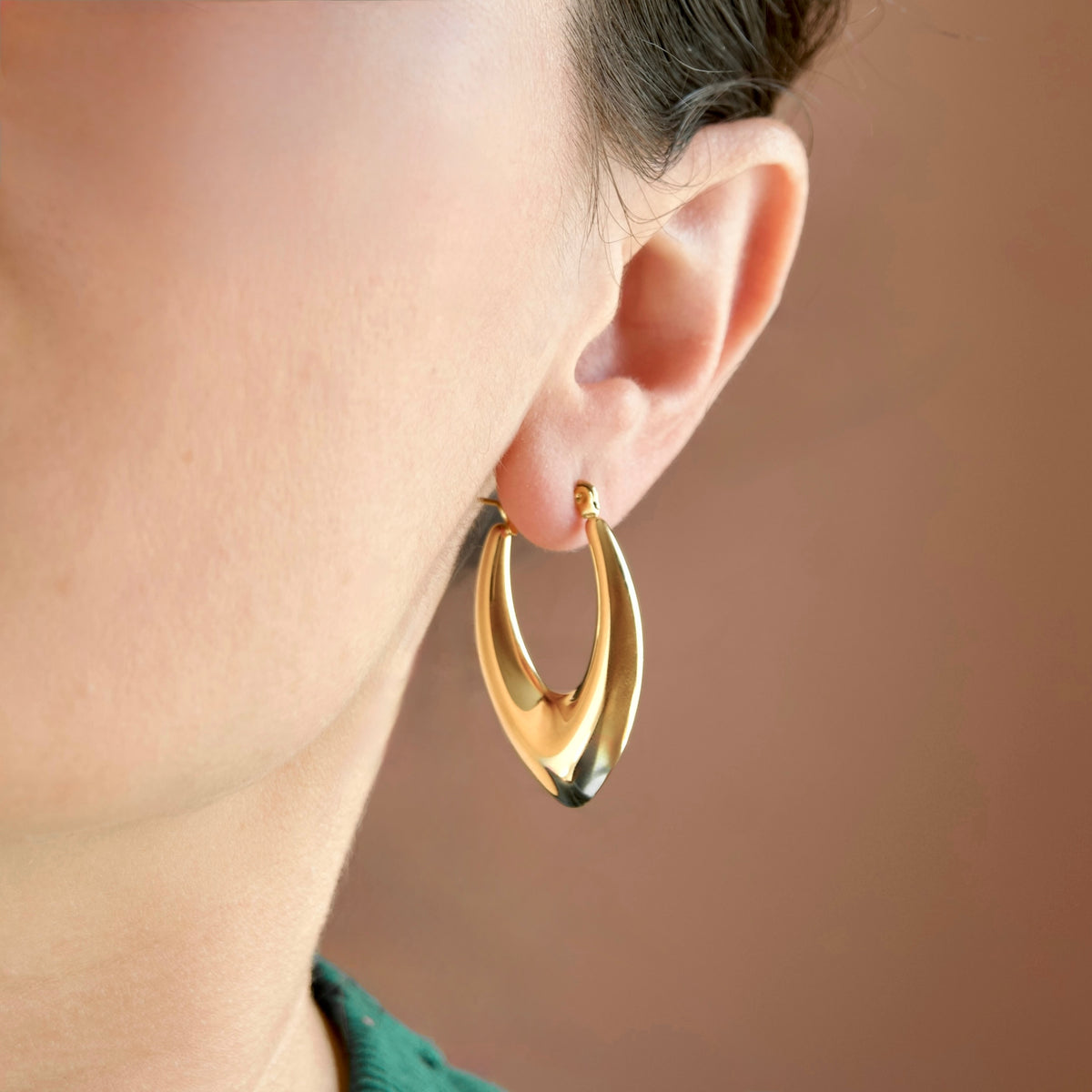 Chunky Elongated V Hoop Earrings - 18k Gold Stainless Steel