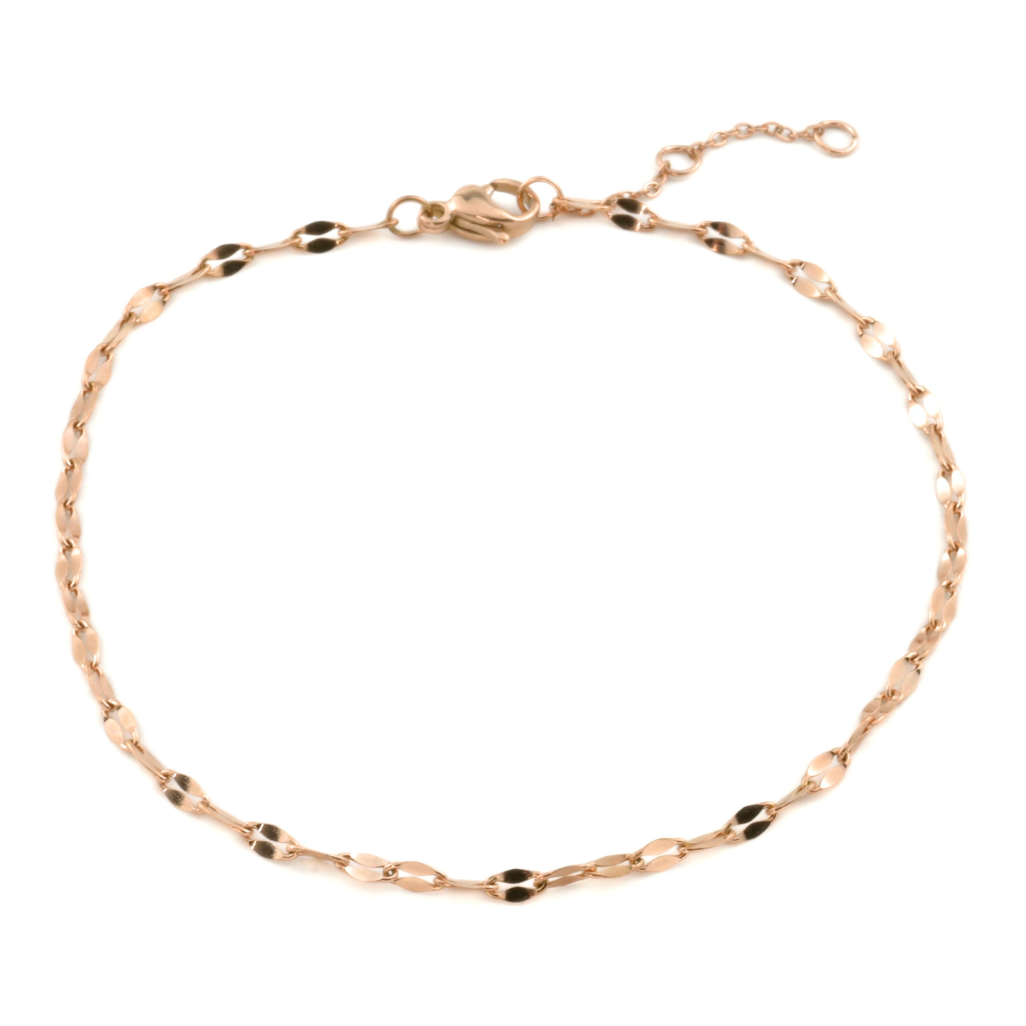 Rose gold mirror chain anklet on a white background