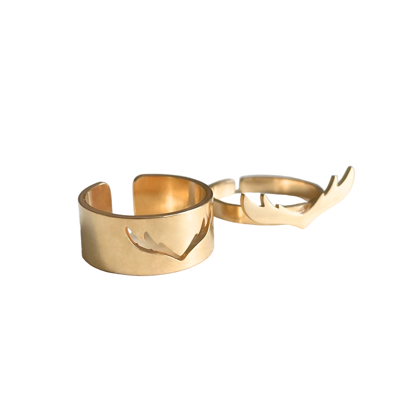 Antlers Ring Set, Deer Antler Couple Rings, Stainless Steel, Waterproof