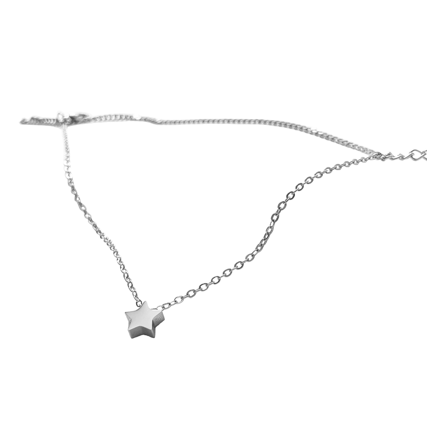 Silver star  anklet on a white background